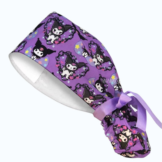 ClinixWear "Midnight Mischief™" Satin-Lined Ponytail Scrub Cap