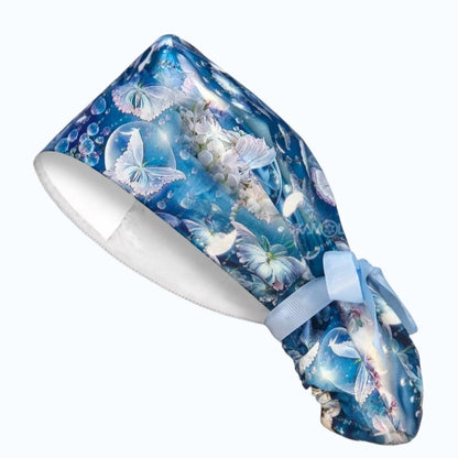 ClinixWear "Winter Wings™" Satin-Lined Ponytail Scrub Cap