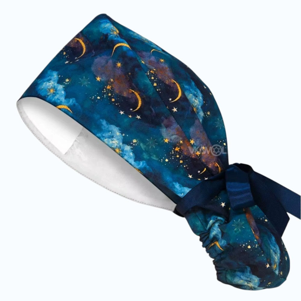 ClinixWear "Moonlight Shifts" Satin-Lined Ponytail Scrub Cap